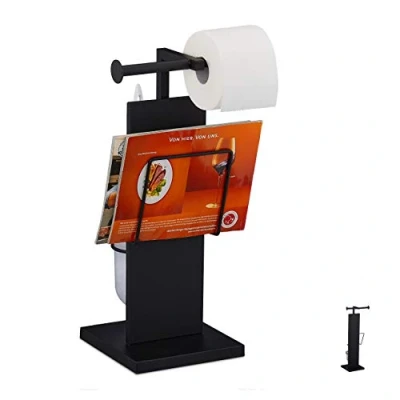 Image de Relaxdays Brosse WC et dérouleur papier, avec porte revue, autonome, métal, accessoire, HLP 48,5 x 25,5 20 cm, noir