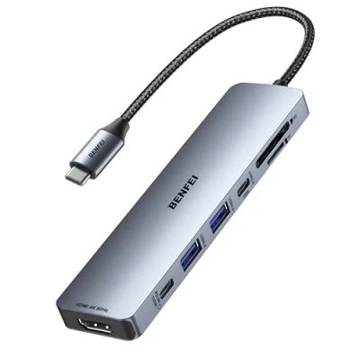 Image de Hub BENFEI avec carte de données HDMI 2 en 1 100 W silicone Compatible MacBook iPad iPhone 15 7 USB C 4K à 60 Hz, ports A, port C, chargement, SD/TF