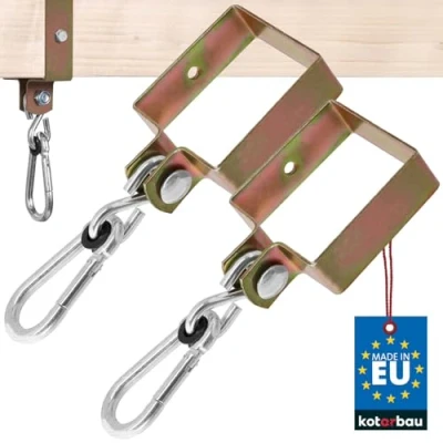 Image de KOTARBAU® Lot de 2 Crochets balançoire 90 x mm Mousquetons carrés Fixation manchette galvanisés Jaune