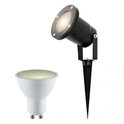 Image de EDO Spot de Jardin LED Extérieur avec Piquet GU10 HORTUS Noir, 5,5W Blanc Chaud 3000K, Étanche IP65, Éclairage Exterieur, à Encastrer pour Cour Arbre Pelouse Plantes Chemin
