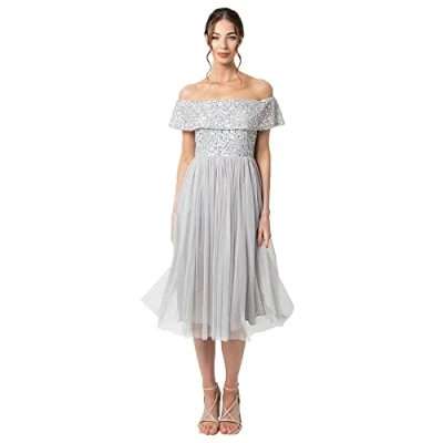 Image de Maya Deluxe Femme Midi Ornée Pois Robe de demoiselle d honneur, Gris Clair, 38 EU