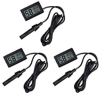Image de DollaTek 3Pcs 2 in 1 Digital LCD intégré thermomètre hygromètre avec Externe pour Reptile Incubateur Aquarium Volaille Noir