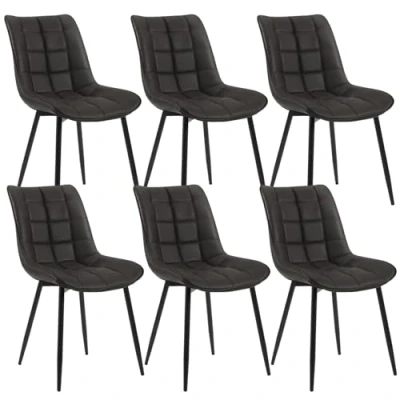 Image de WOLTU 6 X Chaise de Salle à Manger Design Moderne Assise en Similicuir Bien rembourrée Cadre métal,Gris Foncé BH207dgr