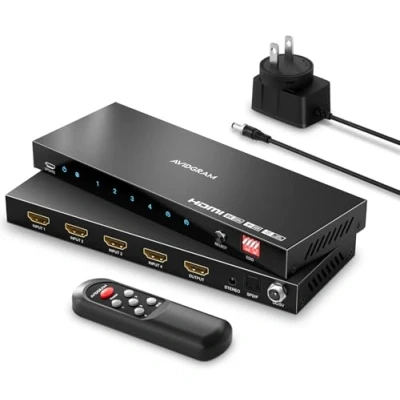 Image de 4x1 Switch HDMI 4K 120Hz avec Audio Extractor, AVIDGRAM 4 in 1 Out Switcher 2.1 with IR Télécommande, Commutateur 8K@60Hz, Soutien 16 EDlD Modes, HDCP2.3/2.2, HDR10, 3D, 48Gbps, VRR, ALLM