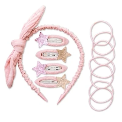 Image de Papierdrachen Ensemble d&#039;accessoires de cheveux spéciaux avec serre tête, pinces à paillettes, élastiques combinés du tissu en mousseline qualité supérieure Rose clair Pour