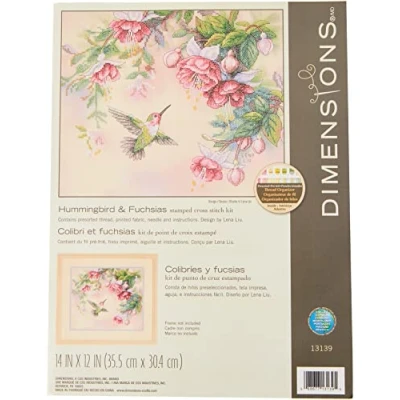 Image de Dimensions Kit Point De Croix Imprimé, Colibris Et Fuchsias