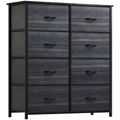 Image de YITAHOME Commode pour Chambre à Coucher, 8 Tiroirs en Tissu Meuble de Rangement avec Dessus bois et Grand Espace Salon,Chambre d&#039;enfant, Grain noir