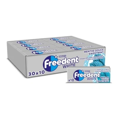 Image de FREEDENT WHITE Chewing Gum Menthe Douce Sans Sucres Grand format 30 x 10 dragées 420g