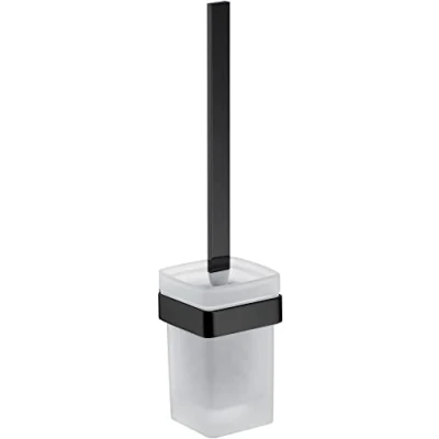 Image de EMCO Loft Ensemble Brosse WC avec Support et poignée en Aluminium récipient Verre Cristal, pour Montage Mural, Noir Mat satiné