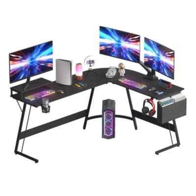 Image de SANODESK Bureau Gaming 167 x 127 cm d&#039;angle en L, Informatique PC avec Support d&#039;écran pour Etudier, Jouer et Travailler, Table d&#039;ordinateur de Jeu Noir