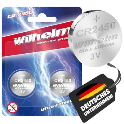 Image de 2 x CR2450 WILHELM Pile Bouton Lithium 3V 600mAh ø24,5x5,0mm Batterie DL 2450 CR