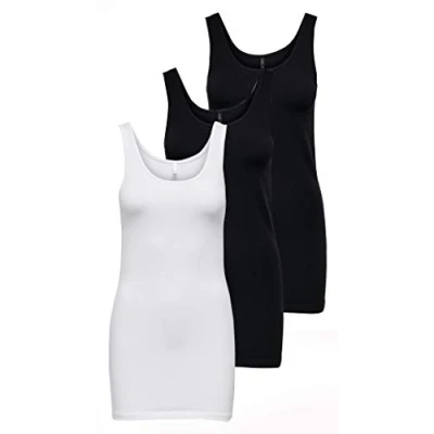 Image de ONLY Onllive Love Noos Débardeur Long pour Femme, Blanc/Noir (1 x Blanc/2 Noir), XL (EU)