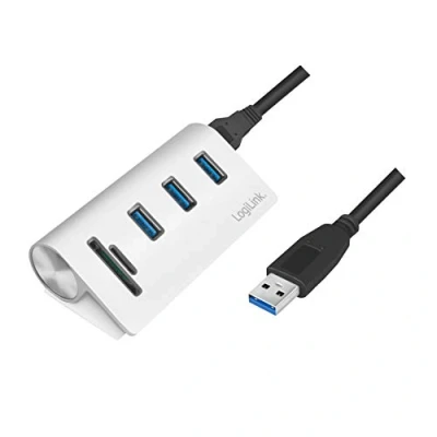 Image de LOGILINK CR0045 Hub USB 3.0 3 Ports avec Lecteur de Carte SD + Micro Boîtier en Aluminium pour Windows Mac OS Linux Argenté