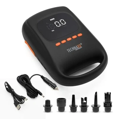 Image de Pompe à air Stand Up Paddle sur Batterie Technaxx avec Fonction Banque d&#039;alimentation TX 266 7500 mAh Jusqu&#039;à 3 Planches de Sup Une Charge, arrêts automatiques la Pompe, 2 lumières