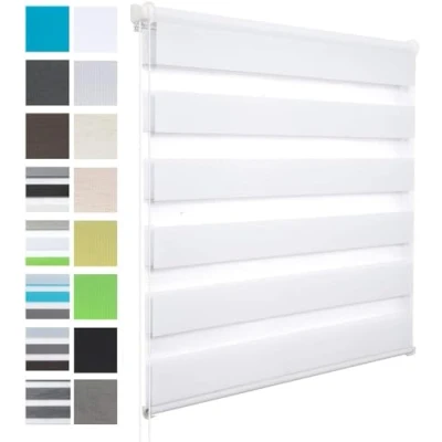 Image de WOLTU Store Enrouleur Jour Nuit sans Perçage, Zébré en Double Tissu, Rideau Translucide et Occultant, Protection de la Vie Privée, Montage Facile avec Clips, 65l x 130L cm, Blanc