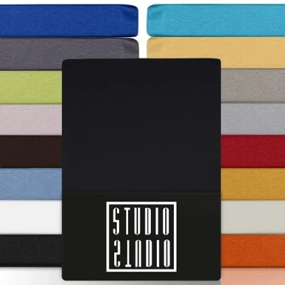 Image de STUDIO Basic Drap Housse 90x200 cm, 100% Coton peigné, certifié Oeko TEX 100, qualité de Marque, Matelas 90 x 200 jusqu&#039;à 25 Noir