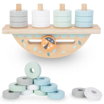 Image de Mamabrum, boulier Puzzle en Bois, 12 disques Apprentissage des Couleurs, Formes et du comptage, pour Enfant à partir de 18 Mois Jouet Montessori dès 1 an Cube motricité
