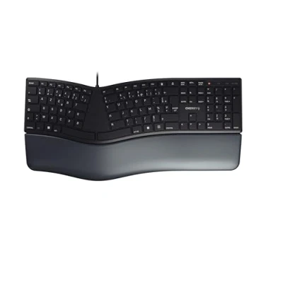 Image de CHERRY KC 4500 ERGO, clavier ergonomique, Disposition française (AZERTY) filaire, repose poignet rembourré avec mousse à mémoire de forme, incurvé, Noir