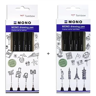 Image de Tombow Lot de 8 stylos à pointe fine MONO Encre pigmentée Résistant l&#039;eau et la lumière Pour croquis, illustration dessin Noir