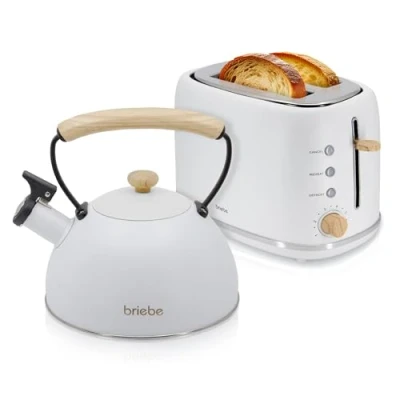 Image de Nordic Ensemble Grille Pain 2 Fentes Larges, Bouilloire Sifflante Induction 2,3L Briebe SKT1177WHT 870W Blanc 04841
