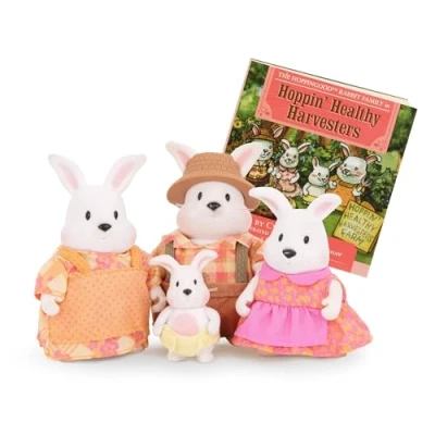 Image de Li’l Woodzeez La Famille de Lapins Hoppingood Ensemble 5 pièces avec 4 Figurines en Miniatures et Un Livre d’Histoire 3 Ans Plus