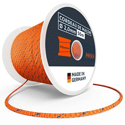 Image de Presch Cordeau de maçon 50m ⌀2,0mm Polyester d&#039;alignement résistant à la déchirure et aux intempéries avec bobine construction noeuds