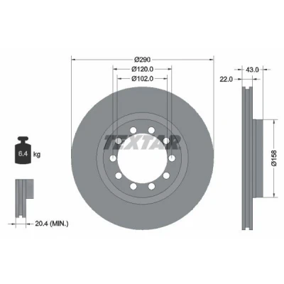 Image de TEXTAR 93117400 Disque de frein 290 22 05/10 120 ventilé l&#039;intérieur sans roulement roue, boulon fix moyeu roue