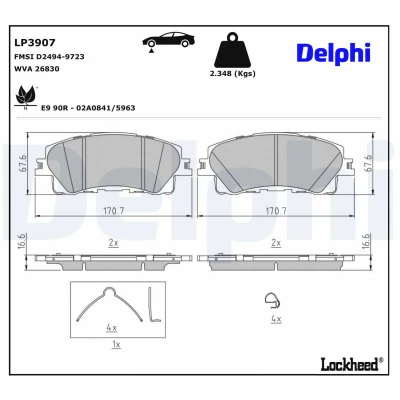 Image de DELPHI LP3907 Jeu de plaquettes frein non préparé pour l&#039;indicateur d&#039;usure MAZDA: CX 60 (KH) e SKYACTIV PHEV 2022
