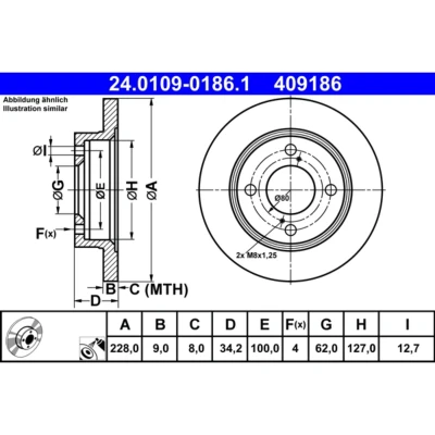 Image de ATE 24.0109 0186.1 Disque de frein 228,0 9,0 4 100,0 plein revêtu SUZUKI: SWIFT 5