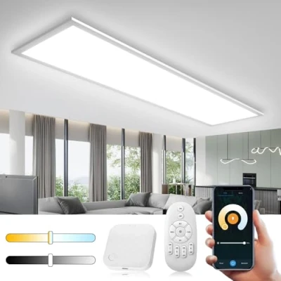 Image de Omdekor 28W Intelligent Plafonnier LED Dimmable, 100x25CM avec Télécommande, Contrôle par Application Panneau Rectangulaire 2700K 6500K, Plafonniers Fonction Mémoire pour Salon