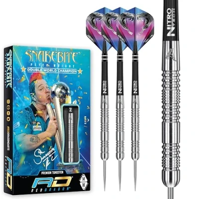Image de Peter Wright Snakebite Euro 11: 20g Fléchettes Pointes Acier avec Ailettes et Tiges de Flechettes