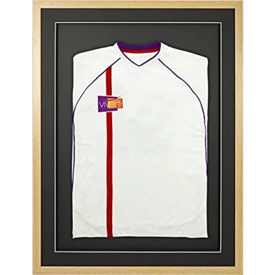 Image de Vivarti cadre de présentation 3D pour maillot football, rugby, t shirt bande, en chêne, passe partout noir, dos noir