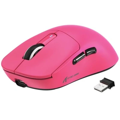 Image de VGN GAMEPOWER Attack Shark X3 Superlight Souris Gamer sans Fil, 49g Ultra Léger Gaming, 26,000 DPI, PixArt PAW3395, 2.4G/Filaire/Bluetooth Rechargeable, Batterie 200Heures, PC/Mac, Rouge Baie