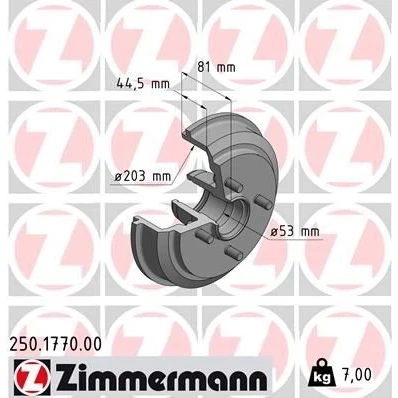Image de ZIMMERMANN 250.1770.00 Tambours De Frein 243 FORD: FIESTA 5, Fusion Break
