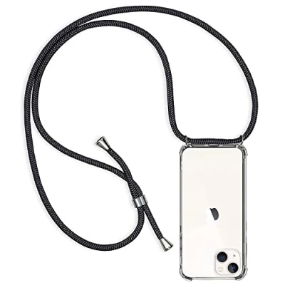Image de CHIMUCO Collier Coque pour iPhone 13 Mini, Étui de Protection avec Cordon, Ultra Mince Transparente Clair Housse Silicone Gel Souple TPU Antichoc Lanyard Necklace Case Noir