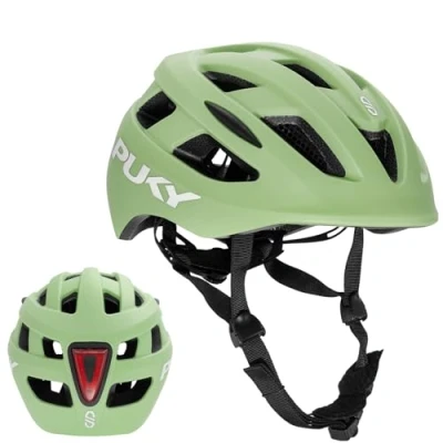 Image de PUKY Helmet S Vert Casque de vélo pour enfant 48 55 cm Poids léger 220 g Protection et ventilation maximales Visibilité à 360 grâce au module lumineux Idéal la sécurité le confort