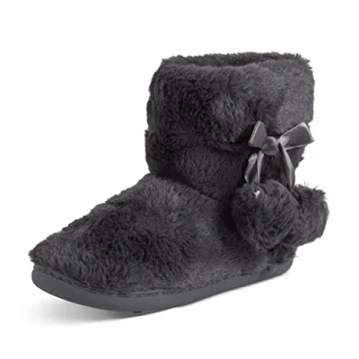Image de Polar Chaussons d&#039;hiver en mousse à mémoire de forme avec pompons fausse fourrure, pour femme, Fourrure gris foncé, 38 EU
