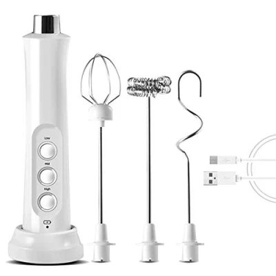 Image de Mousseur à Lait, Lait Rechargeable par USB, Fabricant De Mousse électrique 3 Vitesses avec Fouet en Acier Inoxydable pour Poudre Protéine Café Cappuccino Latte Matcha Blanc
