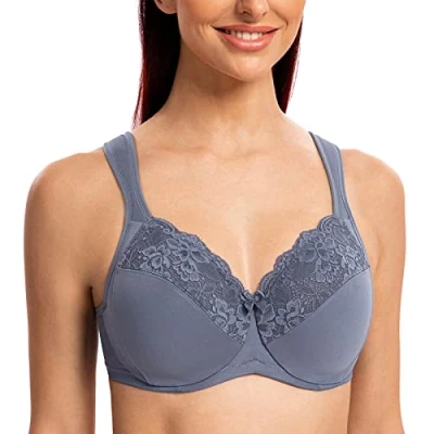 Image de MELENECA Femme Soutien Gorge Grande Taille Minimiseur Dentelle Couverture complète Sangle Coussin avec Armatures Slate Blue 105C