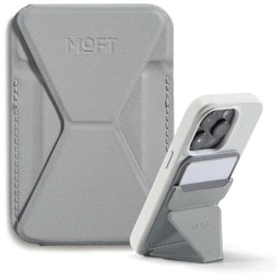 Image de MOFT Porte Carte Adhésifs pour iPhone 16/15/14/13, Compatible avec MagSafe, Support Telephone en Cuir MOVAS, 3 Angles, 2 Cartes, Poignée Smartphone, Léger, Pliable et Portable (Ciment)