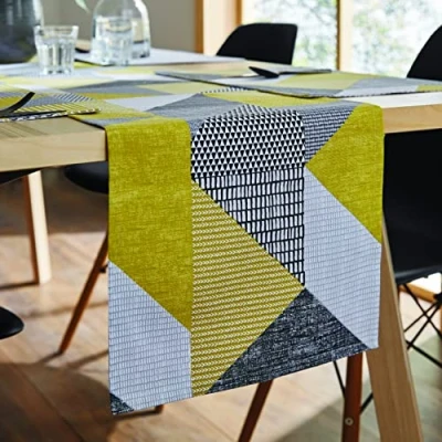 Image de Catherine Lansfield Dining Larsson Geo Chemin de Table en Coton Jaune Ocre 33 x 220 cm