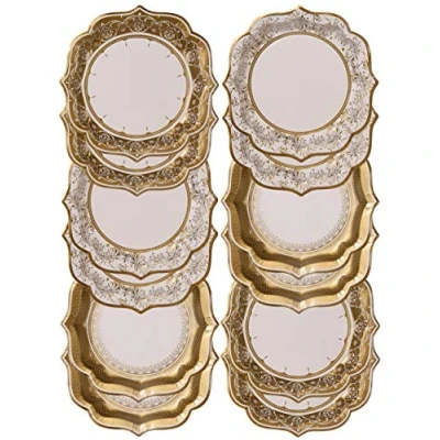 Image de Talking Tables Party Porcelain Or Assiettes en Papier Moyens dans 3 Designs 12Pk, Carton, 20cm x
