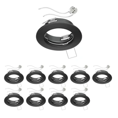 Image de ledscom.de 10 pièces cadre d&#039;encastrement pour plafond FERE noir mat (LED/halogène/MR16/50mm) incl. douille GU5.3