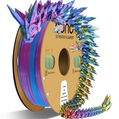 Image de PLA EONO Filament 1.75mm en Soie Tricolore pour Imprimante 3D, Bobine de 1 kg +/ 0,03 mm, Multicolore, Rouge/Or/Bleu