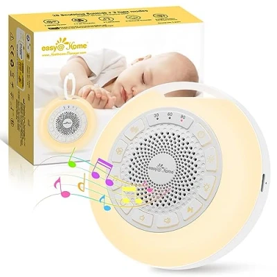 Image de Machine à Bruit Blanc Portable pour Bébé : Easy@Home 26 Sons Apaisants Musicaux avec Veilleuse Aider au Sommeil des Enfants et Adultes 3 Modes 7 Couleurs de Lumières Minuterie USB