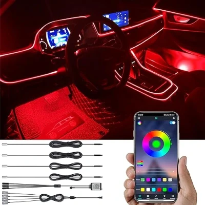 Image de TABEN Kit d&#039;éclairage d&#039;ambiance de Voiture Music Sync Multicolore RVB 16 Millions Couleurs 5 mètres Fibre Optique USB Footwell Kits ambiant, Son Actif et Bluetooth APP Control