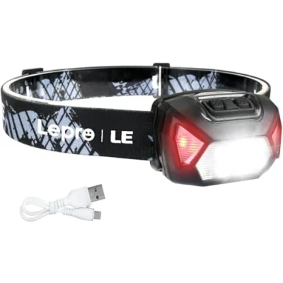 Image de Lepro Lampe Frontale Rechargeable, D5000 Super Lumineux Torche LED, 2000LUX LED Puissante avec Voyant Rouge, 6 Modes d&#039;éclairage 30H d&#039;autonomie pour Course, Urgence, Cyclisme