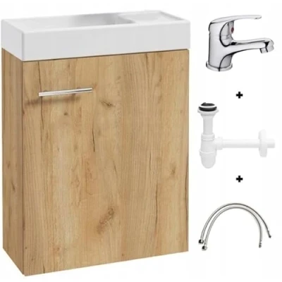 Image de Deftrans lavabo WC pour invités avec Meuble bas 50 x 70 23 cm Petit sous vasque en chêne Craft siphon et robinet de