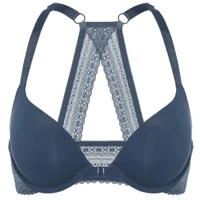 Image de DOBREVA Femme Soutien Gorge Push Up Rembourré avec Armature Fermeture Devant Decollete Plongeant Dos Croisé Sargasse 90C