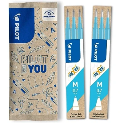 Image de Pilot Lot de 2 étuis 3 recharges FriXion pour stylo effaçable. Compatibles Ball et Clicker, Pointe Moyenne, Turquoise, Unité